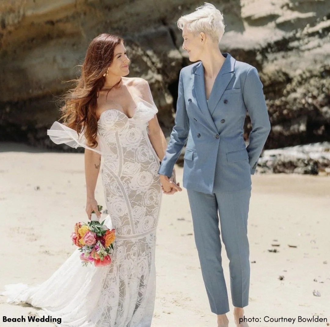 Beach wedding couple with florals by Kilkea Design