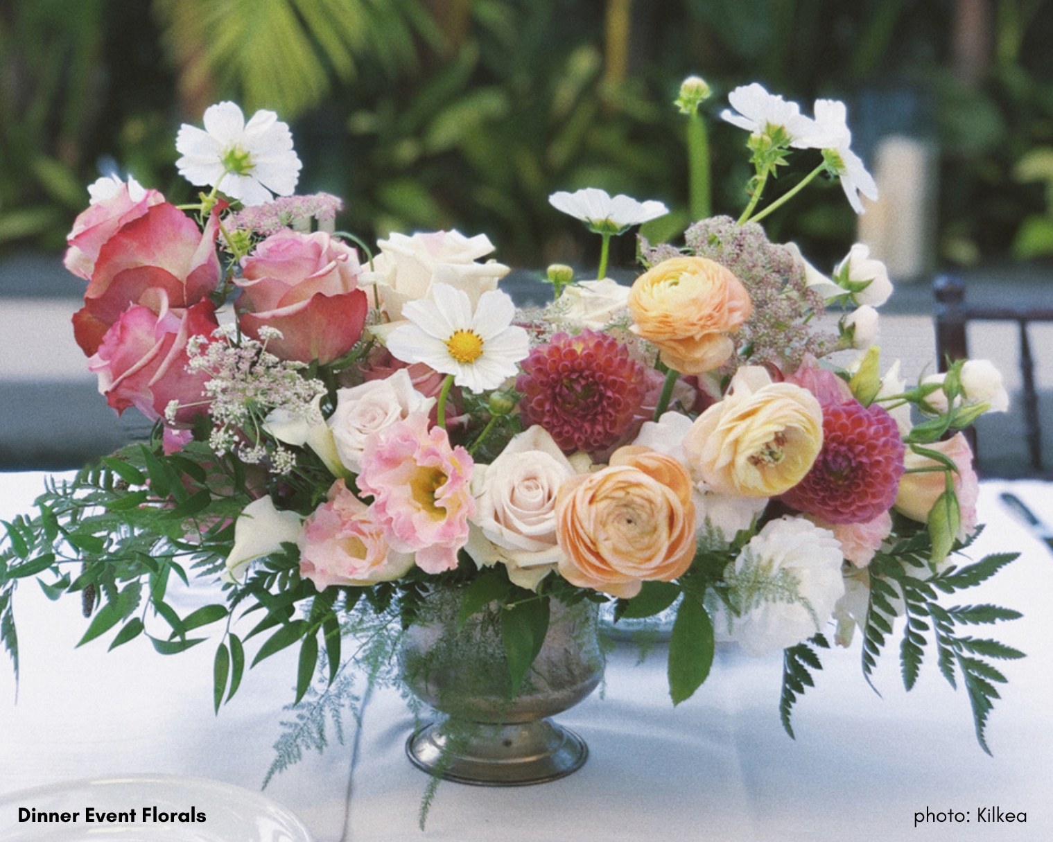 Footed-vessel dinner-event centerpiece by Kilkea Design
